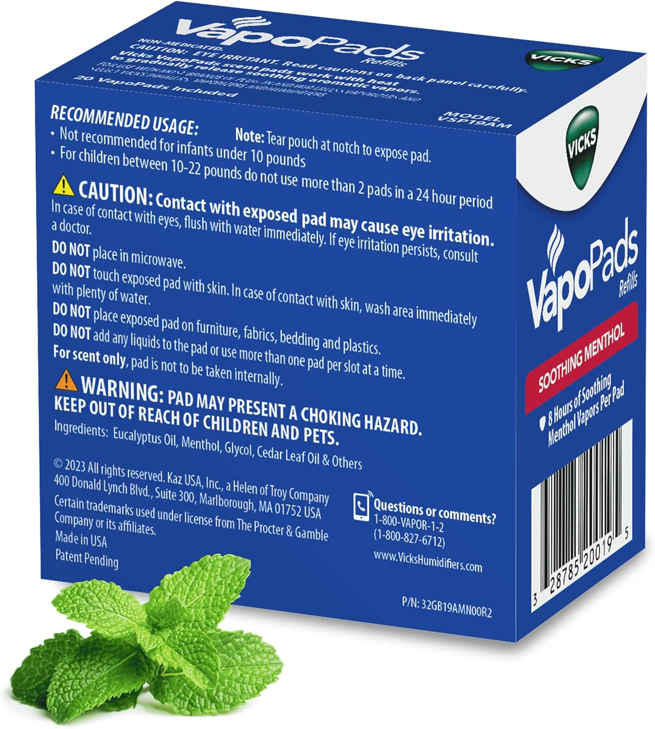 Vicks VapoPads 原装薄荷味 20 片补充装,白色,20 片