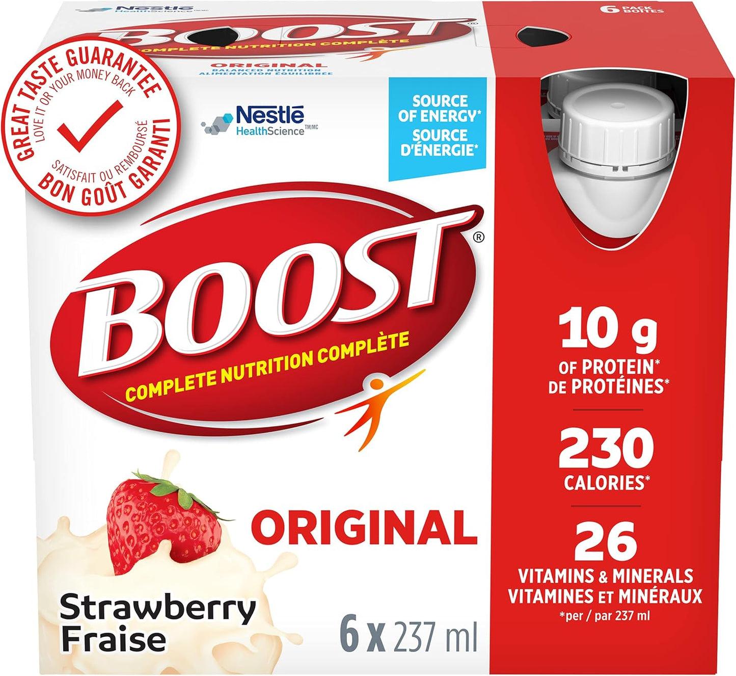 BOOST Original Meal Replacement Drink, Strawberry, 6x237ml, Case Pack of 4, Packaging May Vary & 15 g High Protein Meal Replacement Drink, Strawberry, 6x237ml, Case Pack of 4, Packaging May Vary
