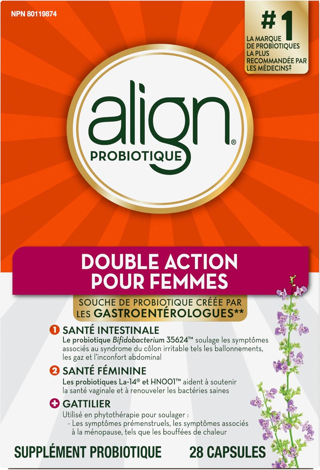 Align Probiotic,女性双效多菌株益生菌,含圣洁莓,舒缓偶发性腹部不适、胀气、腹胀,28粒胶囊