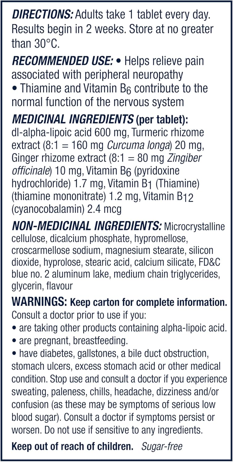 Nervive Nerve Relief, Helps Relieve Pain associated with Peripheral Neuropathy, Alpha Lipoic Acid ALA, Vitamins B1-Thiamine, B6, & B12, Turmeric, Ginger, 30-Day Supply, 30 Count