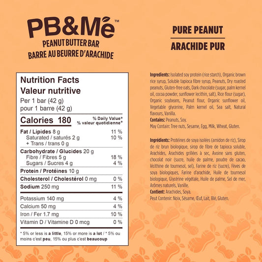PB&Me Peanut Butter Protein Bars – Pure Peanut, 10g Protein, Low Sugar, High Fiber, No Artificial Sweeteners or Preservatives, Meal Replacement, 5-Pack, Snack Bars for Work, Gym & Travel
