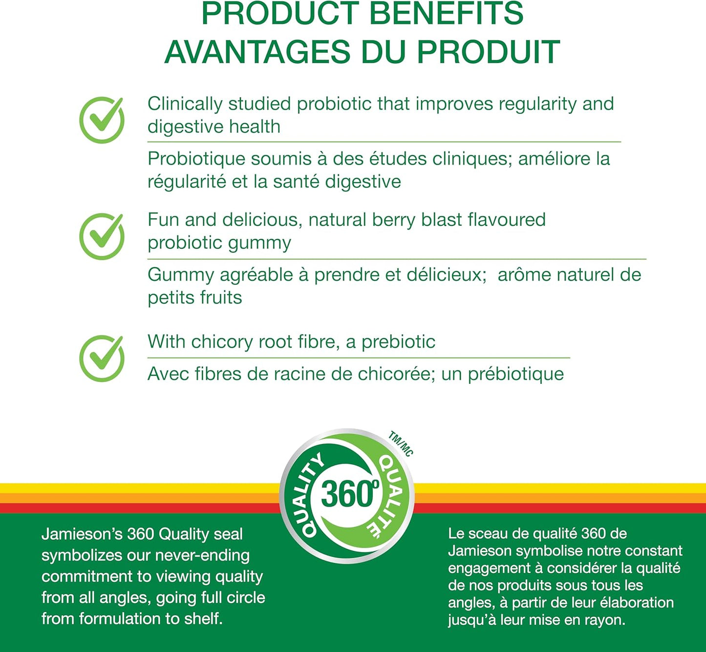 Jamieson 強效益生菌軟糖,含 50 億活性細胞,莓果味,改善消化系統健康,支持健康的微生物群,不含人工色素、香精或防腐劑,30 粒
