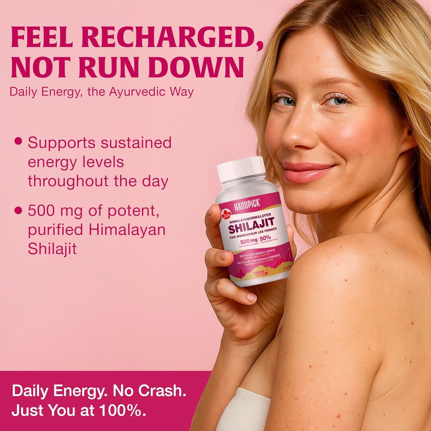 HANDPICK Shilajit Capsules for Women | 500mg per Serving with 50% Fulvic Acid, 120 Easy to Swallow Capsules | Pure Himalayan Shilajit for Women | Revitalize Energy Levels | Made in Canada