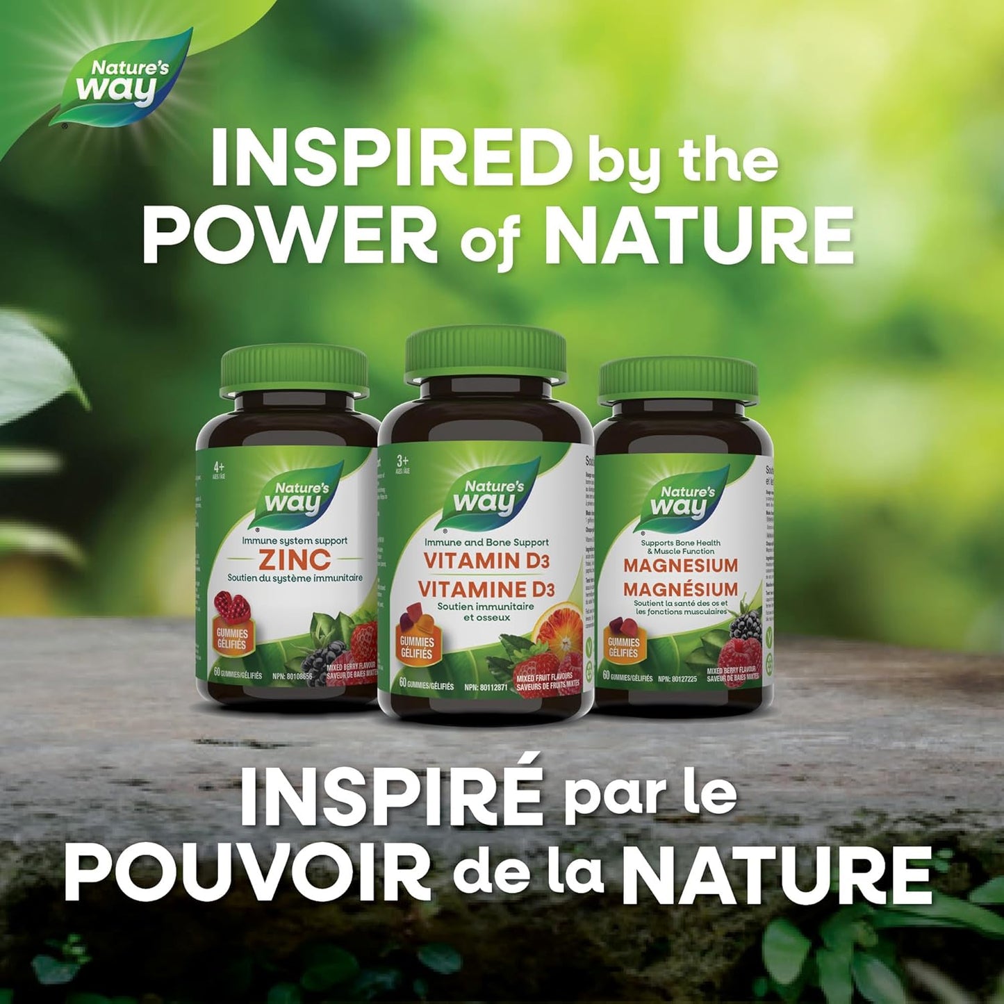 Nature's Way 維生素 D 軟糖 - 免疫和骨骼支持 - 每顆軟糖含 1000 IU 維生素 D3 - 草莓、桃子和芒果味軟糖 - 60 顆軟糖