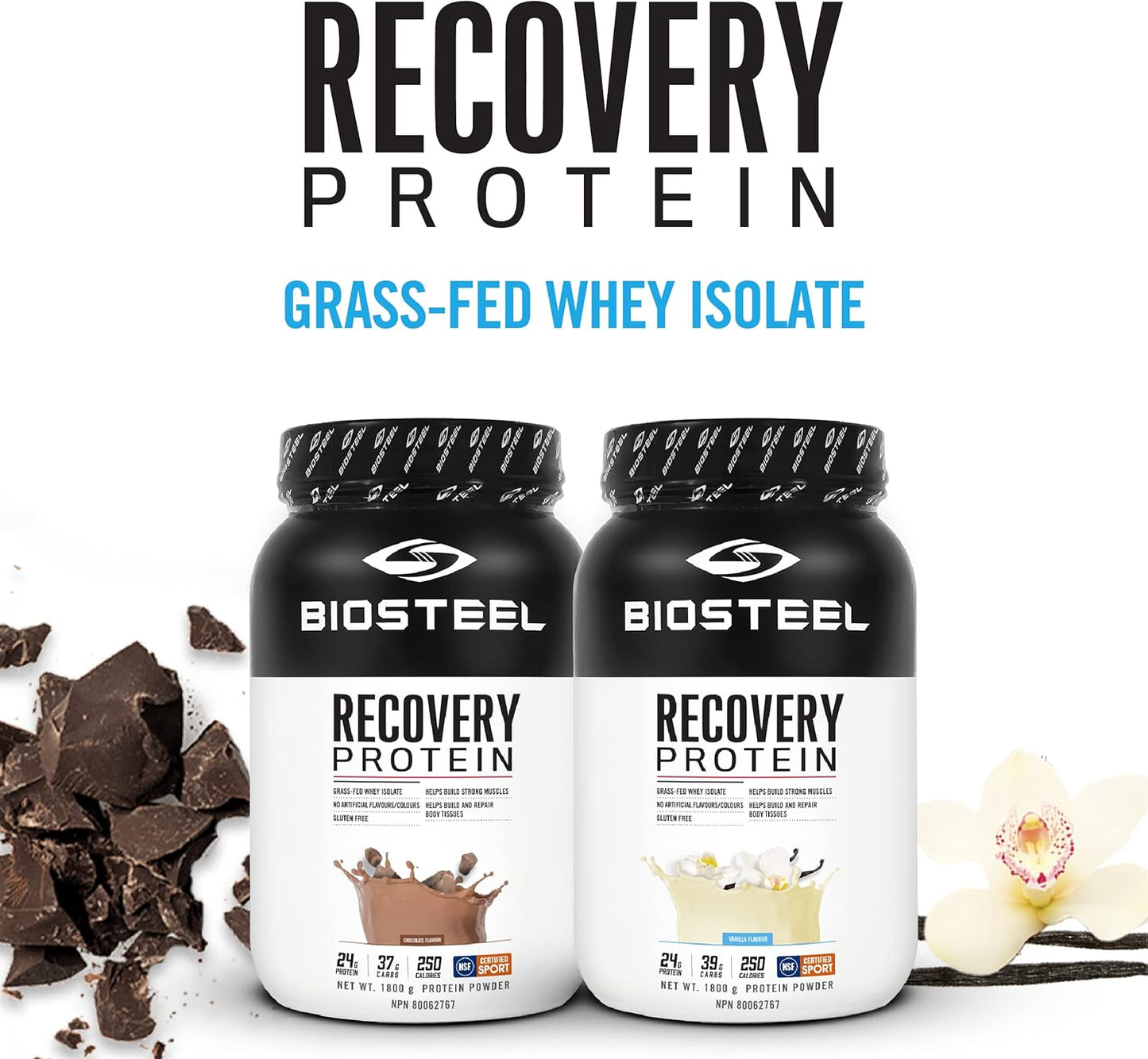 BioSteel Sports Recovery Protein Powder, Grass-Fed and Non-GMO Formula, Vanilla, 27 Servings, 1.8 kg