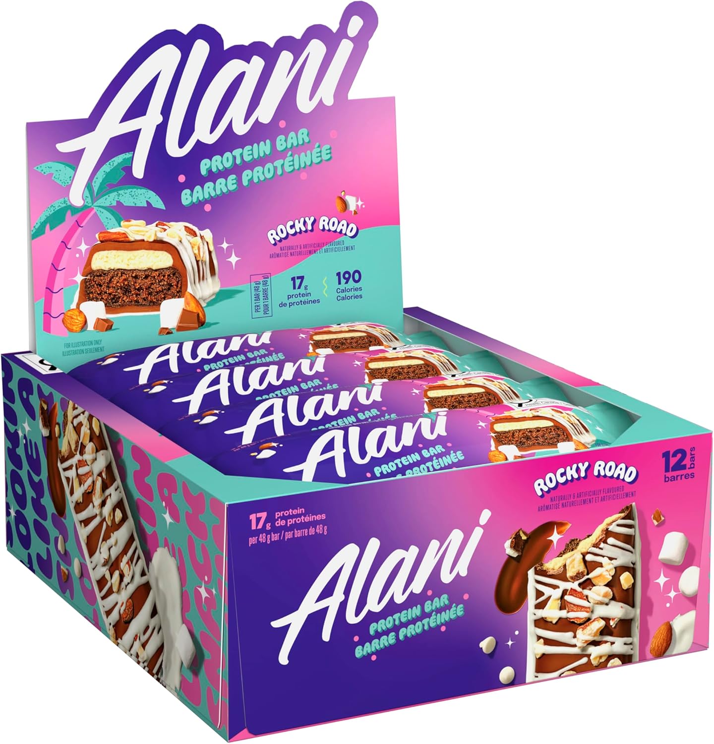 Alani Nu Protein Bars Rocky Road | High Protein Gluten-Free Bars | 16g Protein | Low-Sugar (7G) Low-Carb Healthy Snacks | 12 Individually Wrapped Bars