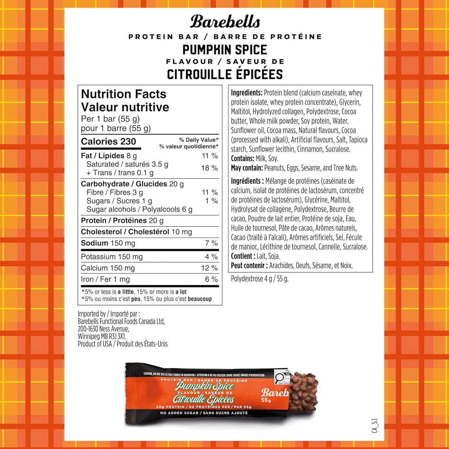 Barebells Protein Bars Pumpkin Spice - 12 Count, Protein Snacks with 20g of High - Chocolate Bar with 1g of Total Sugars - On The Go Snack & Breakfast Bars (12x55g) (NEW LIMITED EDITION)