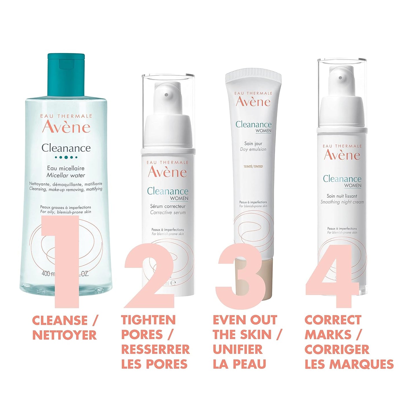 Eau Thermal Avène Cleanance 膠束水,臉部和眼部清潔劑,混合性至油性、易長痘或痤瘡的皮膚,瓶裝,400 毫升