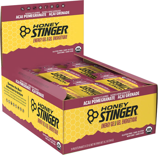 Honey Stinger Organic Acai Pomegranate Energy Gel | Gluten Free & Caffeine Free | For Exercise, Running and Performance | Sports Nutrition for Home & Gym, Pre and Mid Workout | 24 Pack, 31g