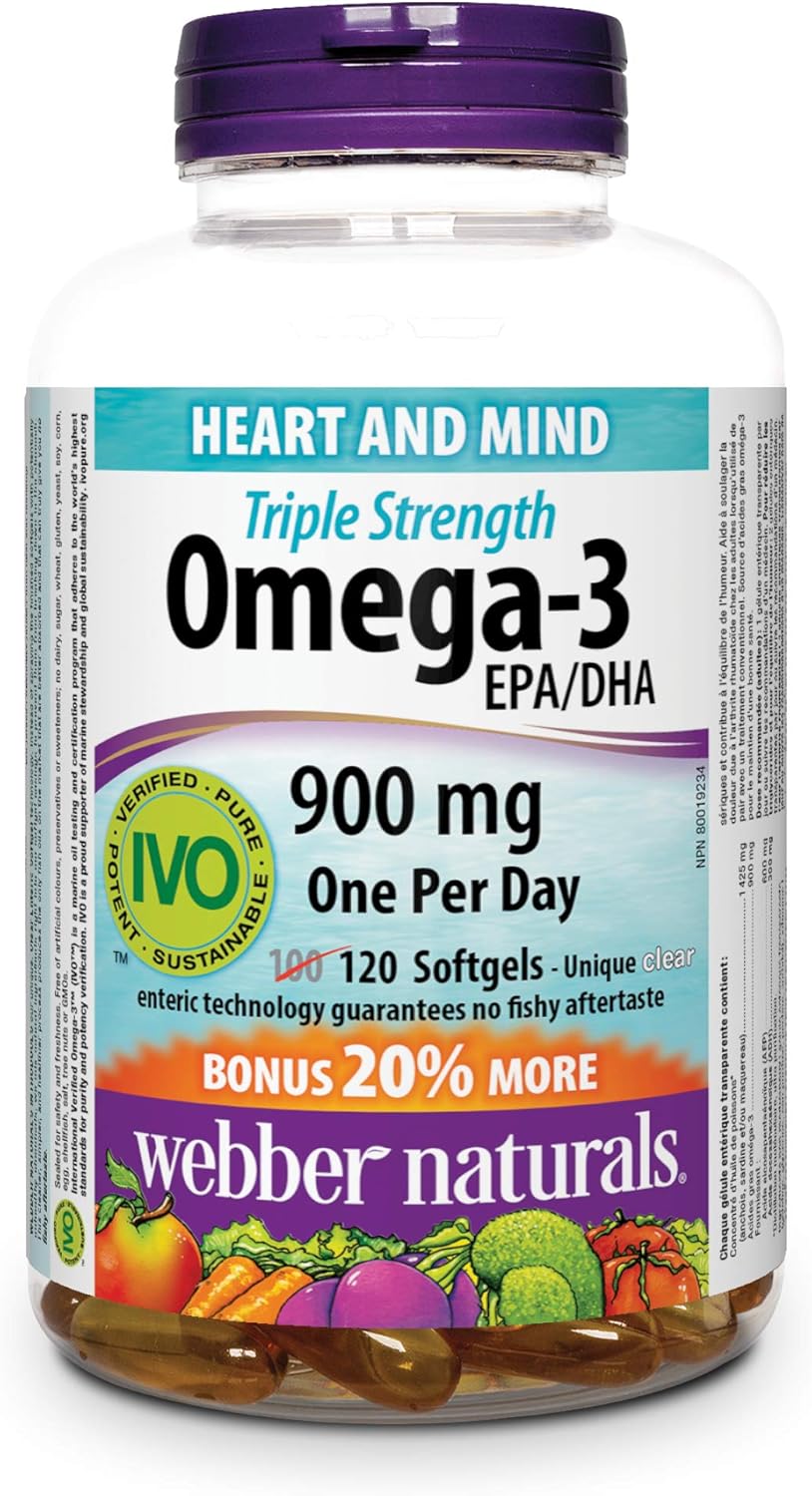 Webber Naturals 葡萄糖胺軟骨素,雙倍強度,144 粒膠囊和 Omega-3 900 毫克三倍強度,120 粒透明腸溶無魚腥味軟膠囊