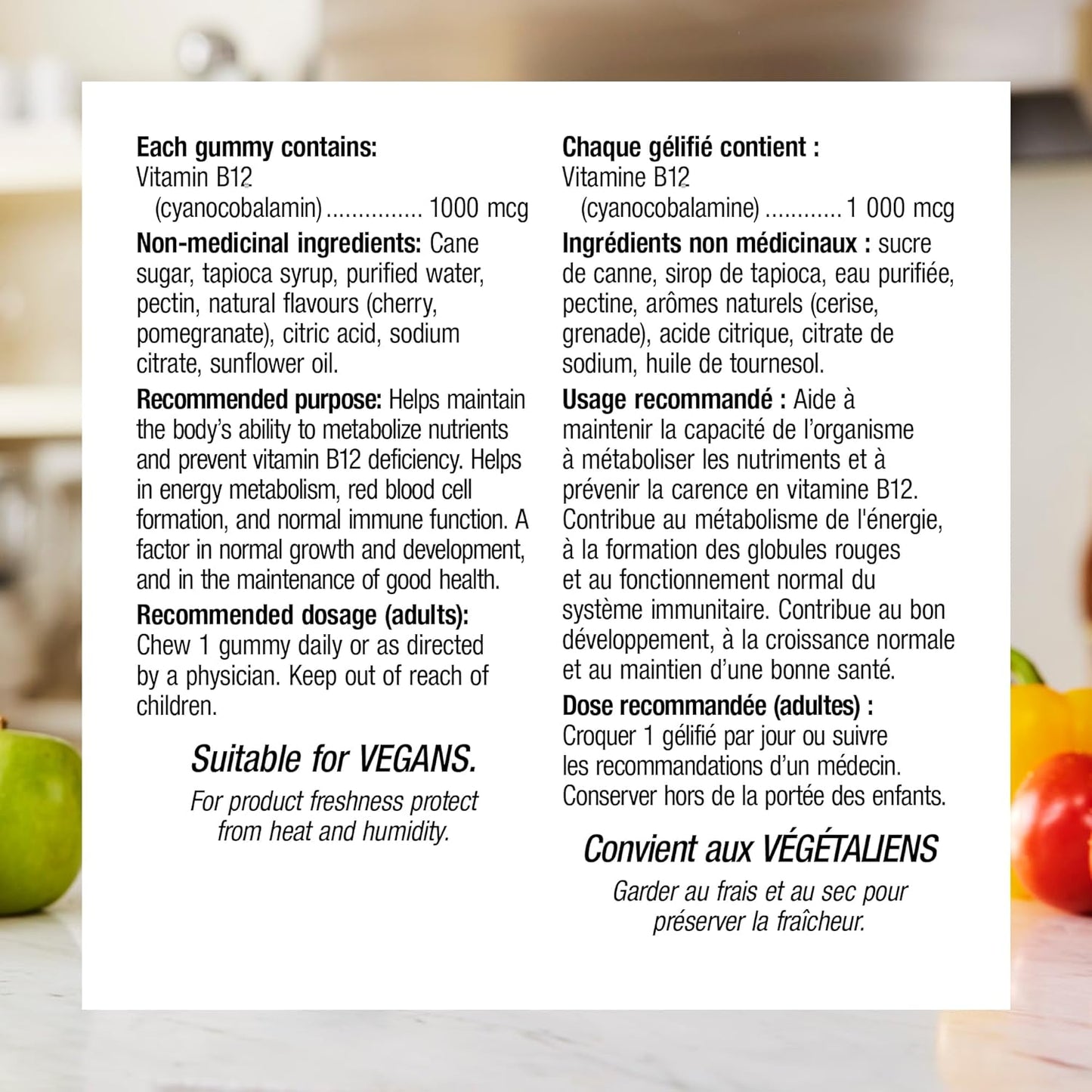 Webber Naturals 维生素 B12 氰钴胺 1,000 微克,60 粒软糖,支持能量生成和代谢,纯素