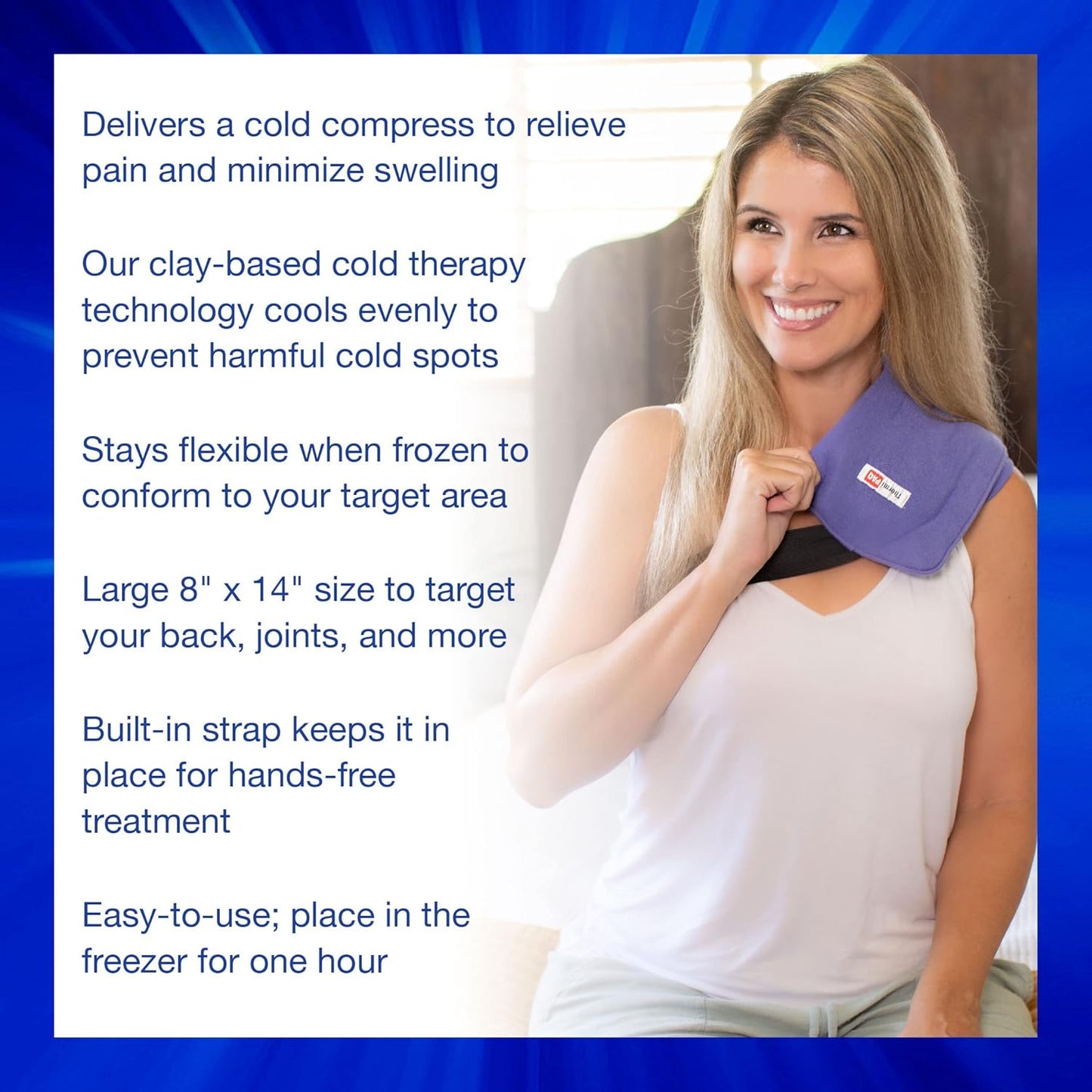 Thermipaq ICY Cold Pain Relief Wrap - Large 8x14 Thermal Clay Knee Ice Pack Wrap for Knee Pain Relief - Long Lasting - Adjustable Strap for Shoulders, Neck Pain Relief, Back Pain Relief, & Elbow