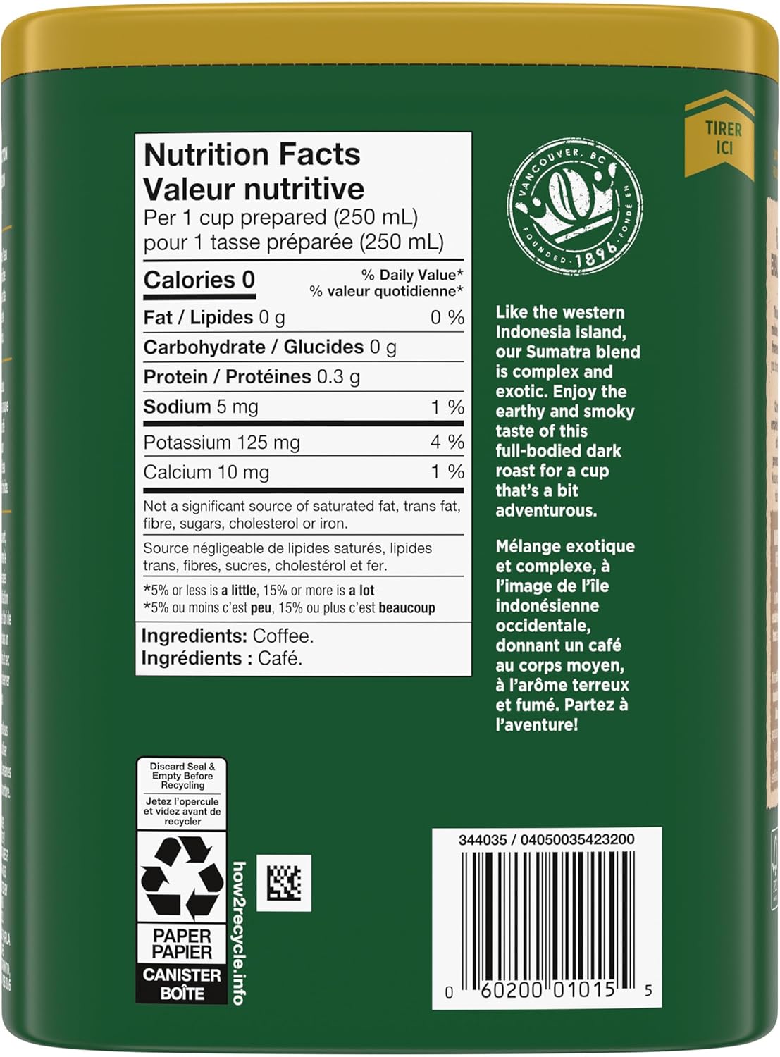 Nabob 深烘焙苏门答腊混合咖啡,340克罐装