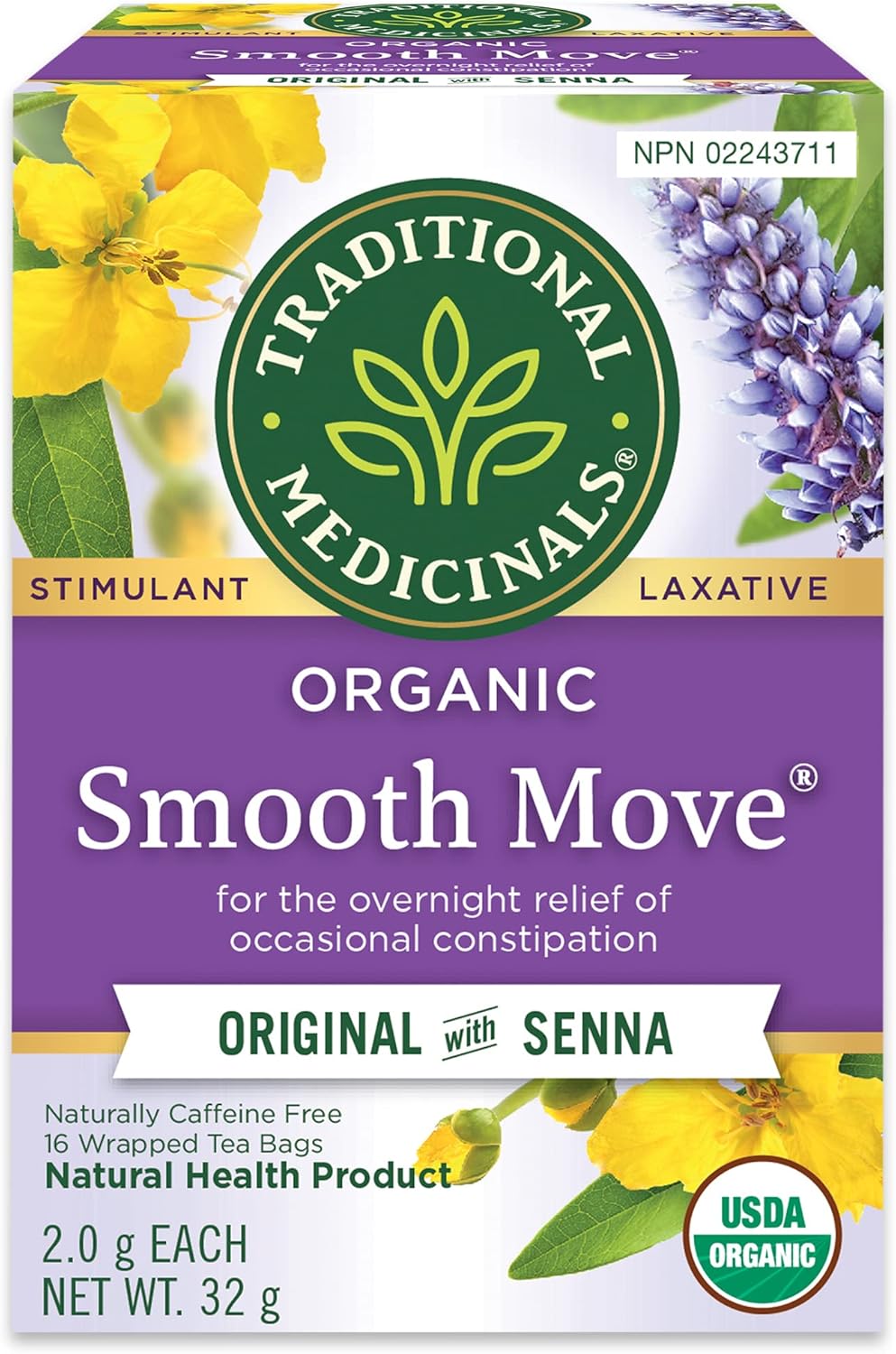 Traditional Medicinals - Organic Smooth Move Laxative Herbal Tea (Pack of 6) - Gentle Overnight Relief Of Occasional Constipation - 96 Tea Bags Total