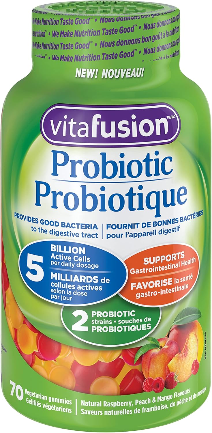 Vitafusion 益生菌成人軟糖,2 種益生菌菌株和 D3 成人維生素軟糖,1000 IU 維生素 D3 每日劑量,可支撐骨骼和牙齒*,150 粒,5 個月用量,包裝可能有所不同