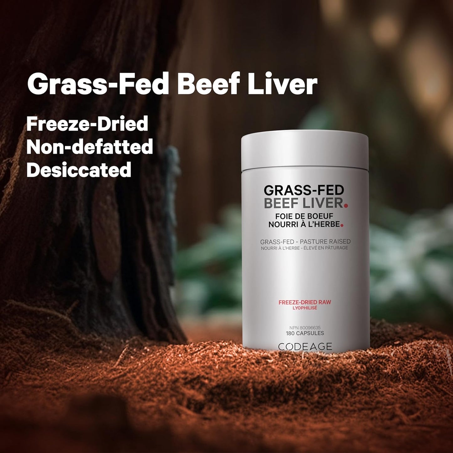 Codeage Grass Fed Beef Liver Supplement - Freeze Dried, Non-Defatted, Desiccated Beef Liver Glandulars Bovine Pills - Liver Health Foods Meat - Argentina Beef Vitamins For Liver - Non-GMO -180 Capsules