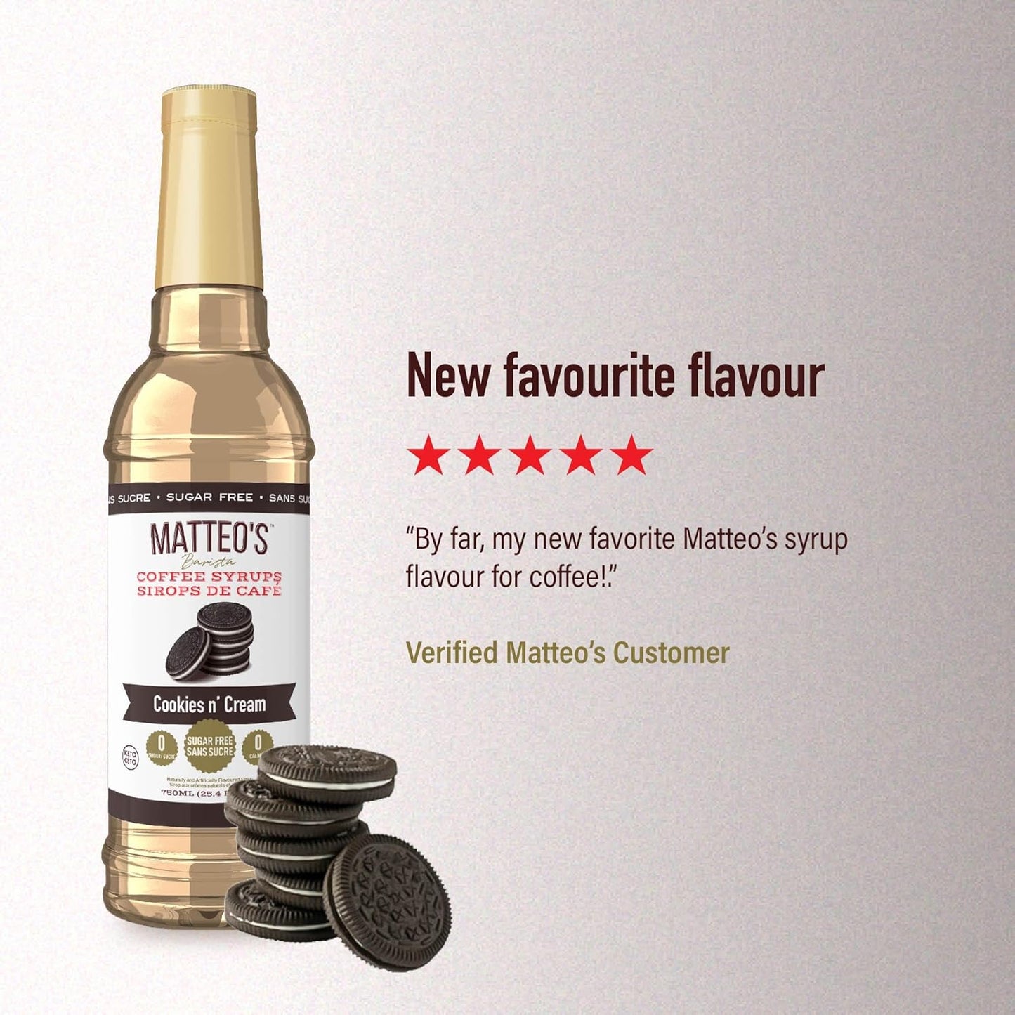 Matteo's Barista 风格无糖咖啡糖浆,曲奇奶油口味,零卡路里和糖,适合生酮饮食,适合拿铁、卡布奇诺、浓缩咖啡、美式咖啡,口感浓郁,25.4 盎司 1 包