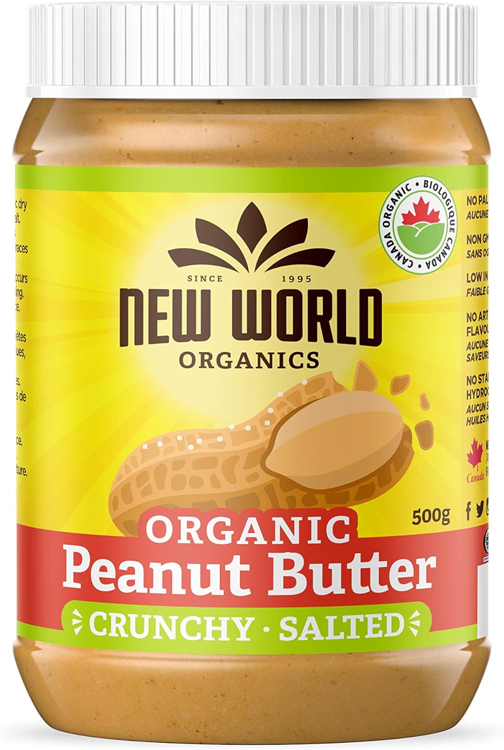 New World Foods Peanut Butter, Crunchy Salted Organic 500g
