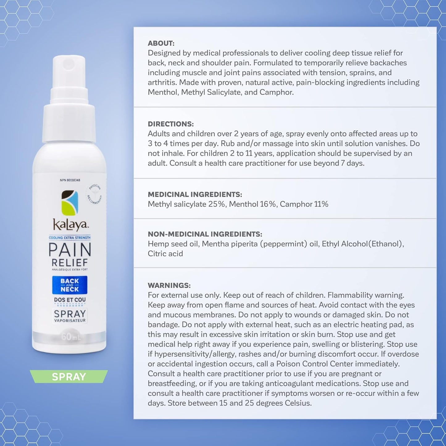 KaLaya 新款背部和颈部肌肉清凉止痛喷雾 - 强效局部镇痛剂,可即时和持久缓解疼痛