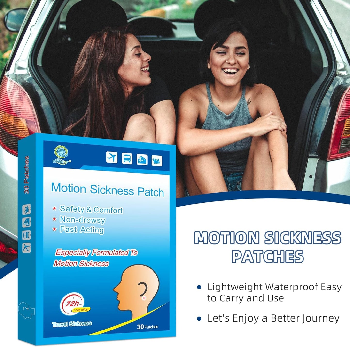 KONGDY 30片装晕车贴,适用于巡航、耳后晕船,不引起困倦