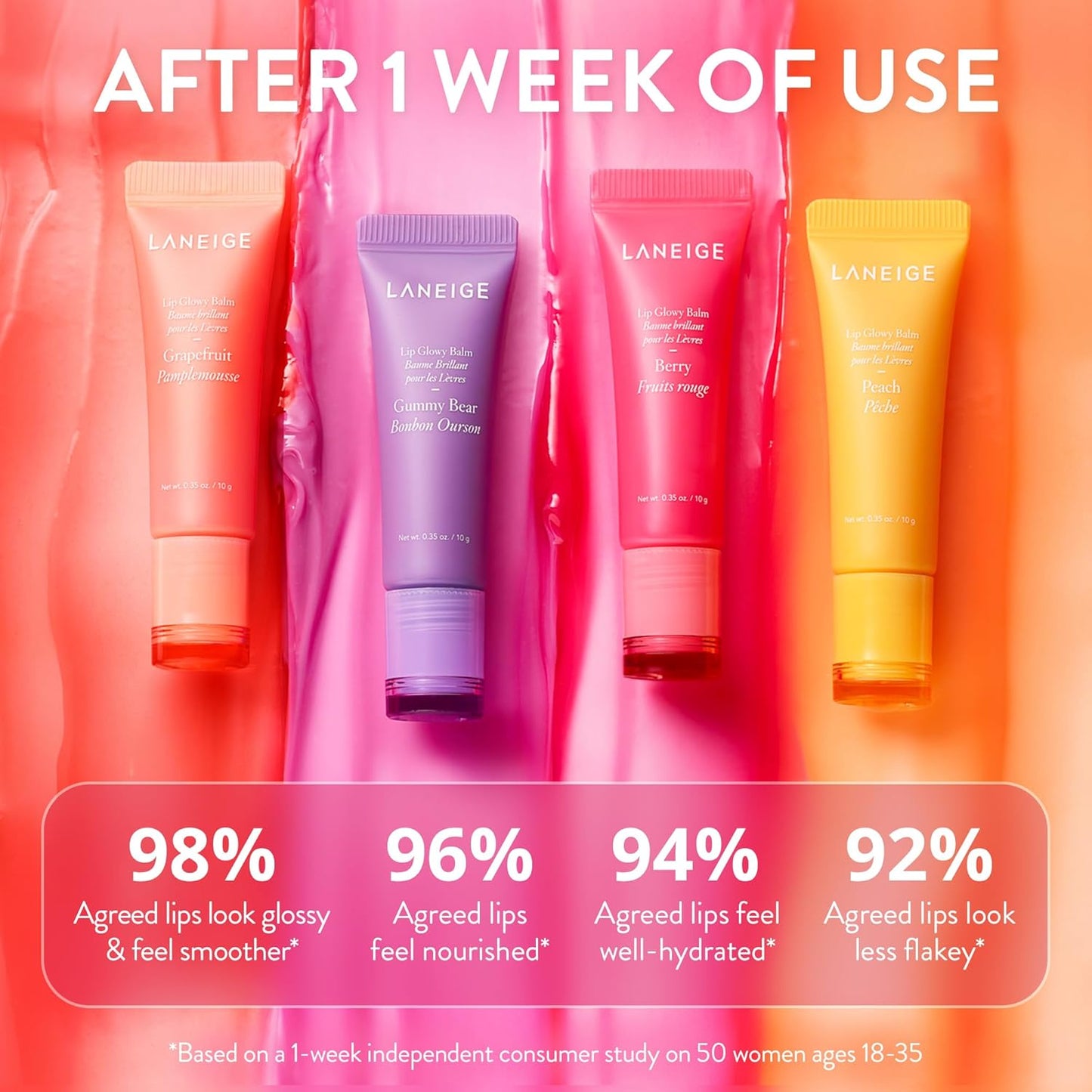 LANEIGE 亮澤潤唇膏,桃色:含乳木果油的透明潤飾唇膏,為雙唇帶來水潤光澤和柔軟感