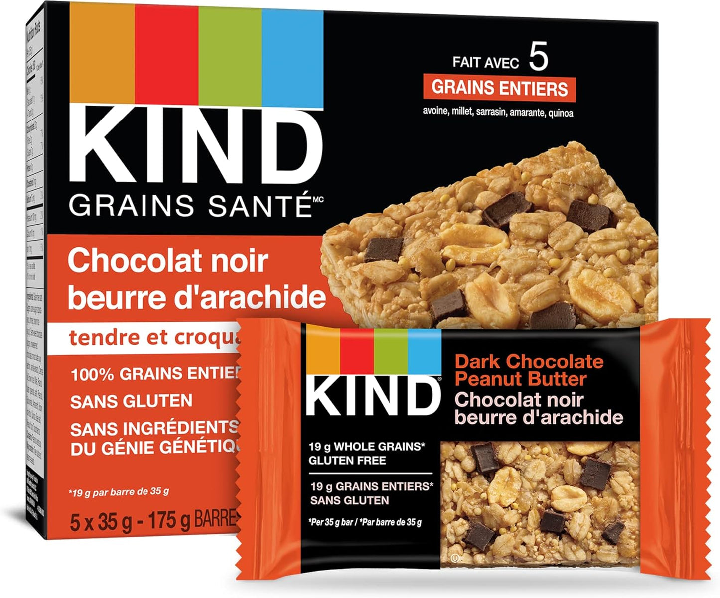 KIND Bars, Peanut Butter Dark Chocolate, Gluten Free, 40 Grams, 12 Count & Healthy Grains Bars, Peanut Butter Dark Chocolate, Gluten Free, 35 Grams, 5 Count