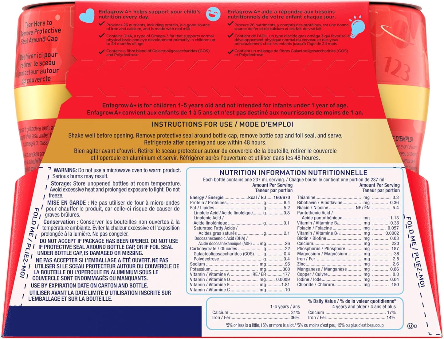 Enfagrow A+,幼兒營養飲料,26 種營養素,包括健腦 DHA,適合 1-5 歲兒童,牛奶口味,即飲,6 x 237 毫升