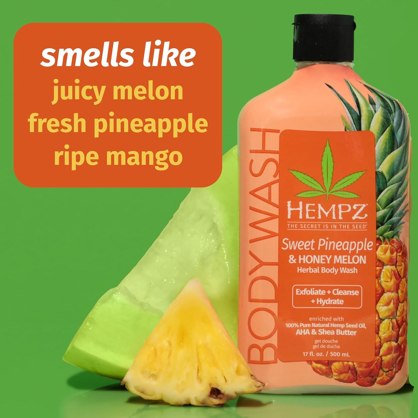 Hempz Mini Body Wash, 3-Pack, Sweet Pineapple & Honey Melon, travel essentials, small body wash, 2.25 oz
