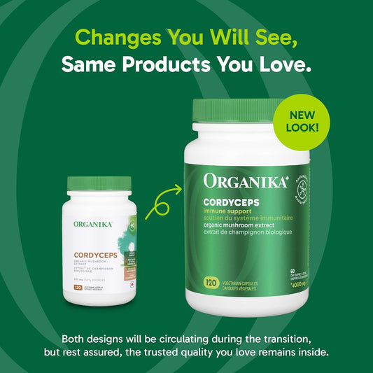Organika Cordyceps Mushroom- Organic 500mg 4:1 Extract- Immune Support, Antioxidant Support- 120vcaps