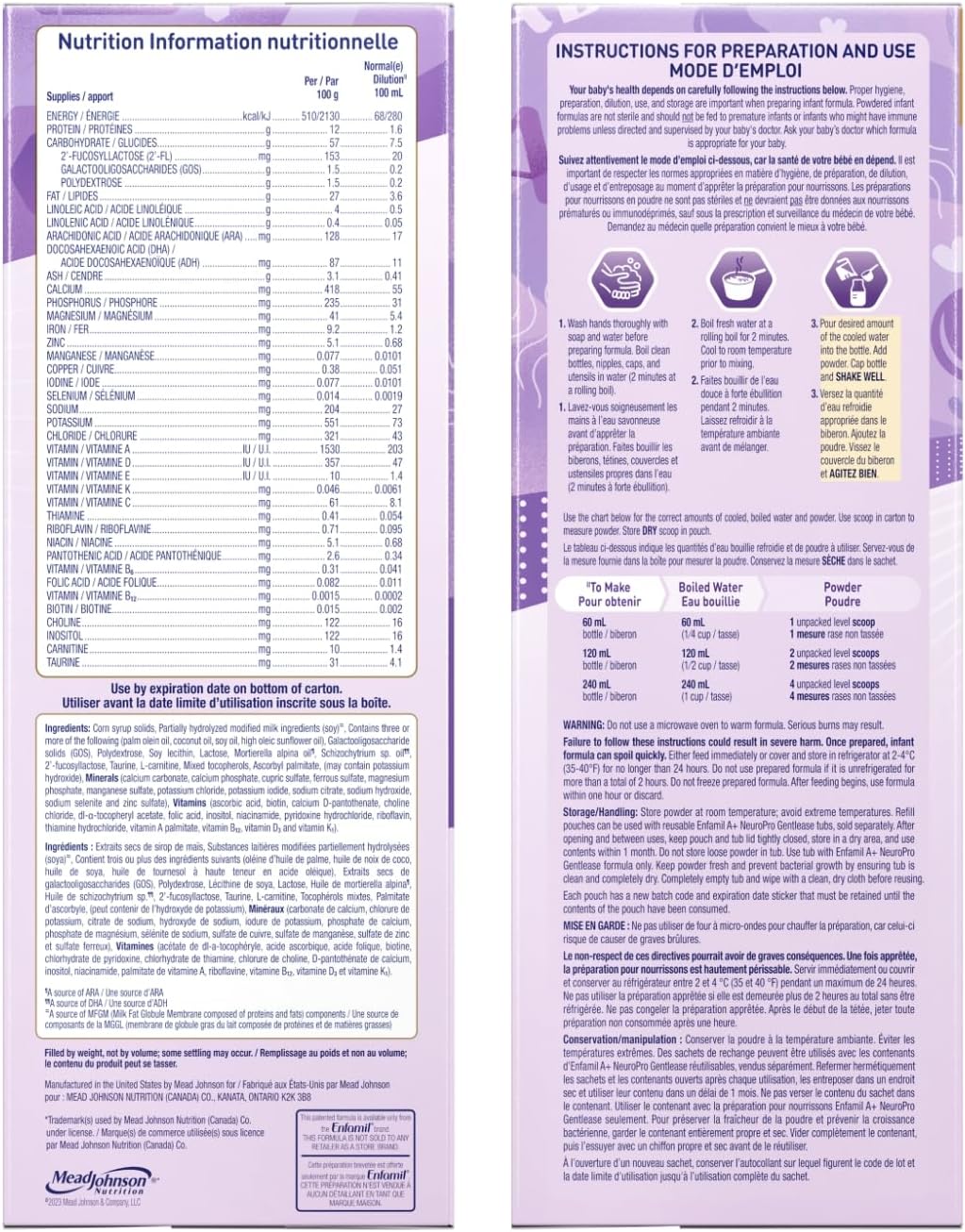 Enfamil A+ NeuroPro Gentlease 嬰兒配方奶粉,補充裝紙盒裝,含健腦 DHA,0-12 個月,2 x 431 克(862 克)