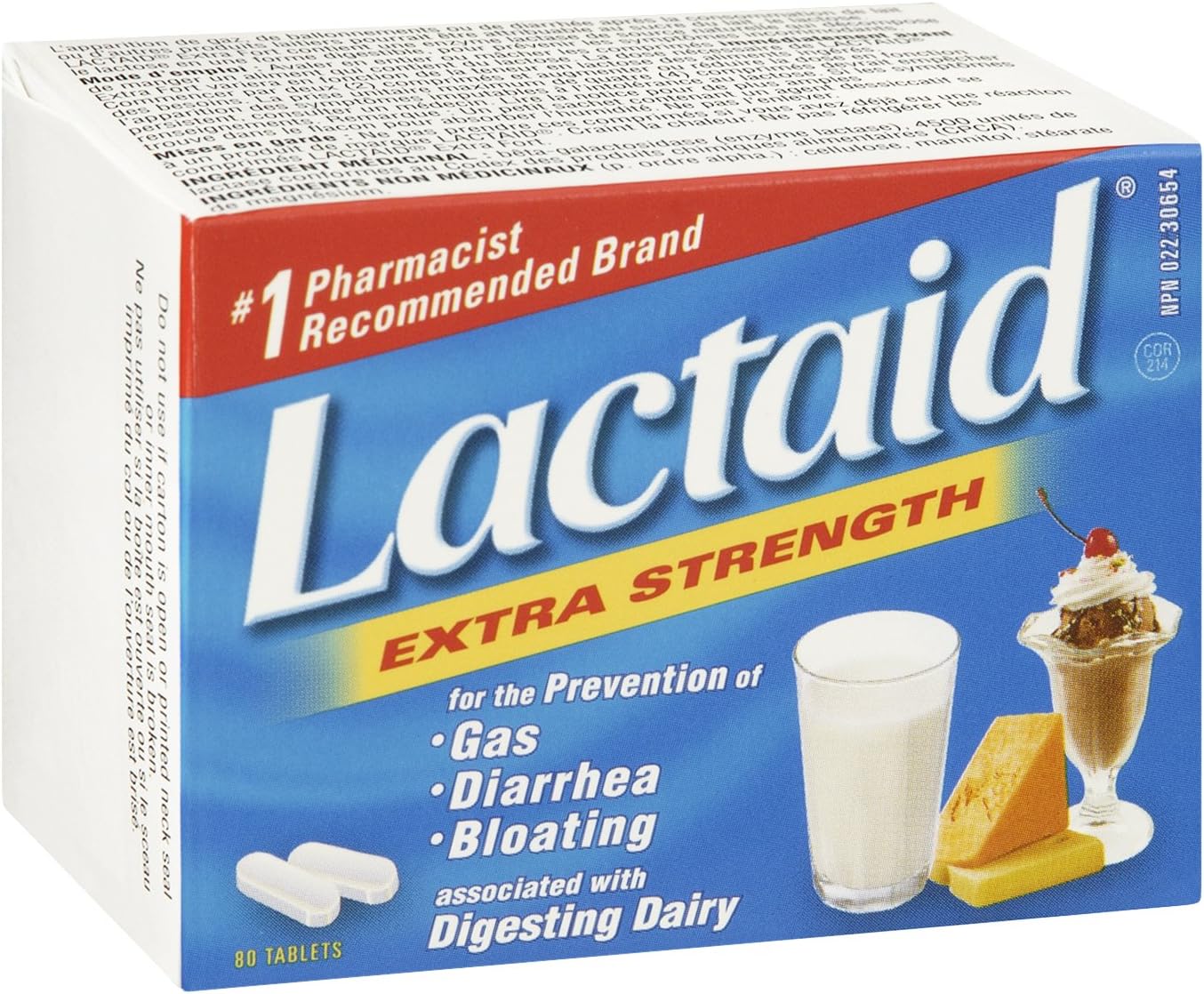 Lactaid Extra Strength Tablets, Lactase Ezyme For the Prevention of Gas Diarrhea Bloating Associated with DIgesting Dairy 80 Count
