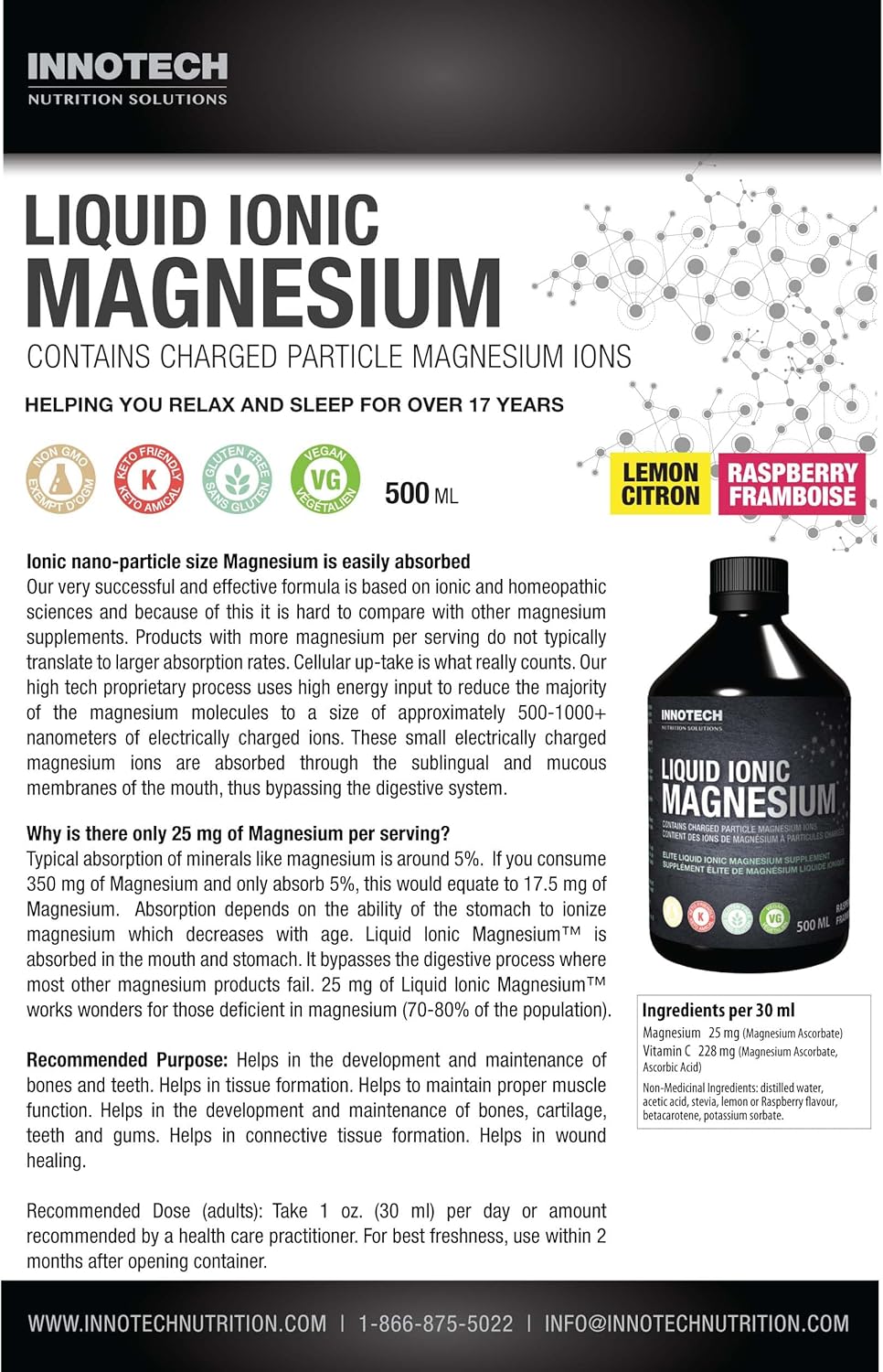 Innotech Nutrition 液態離子鎂與維生素C - 500毫升