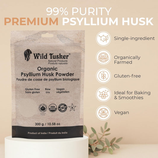 Wild Tusker 有机洋车前子壳粉 - 100% 有机,酮类友好,无麸质,300 克