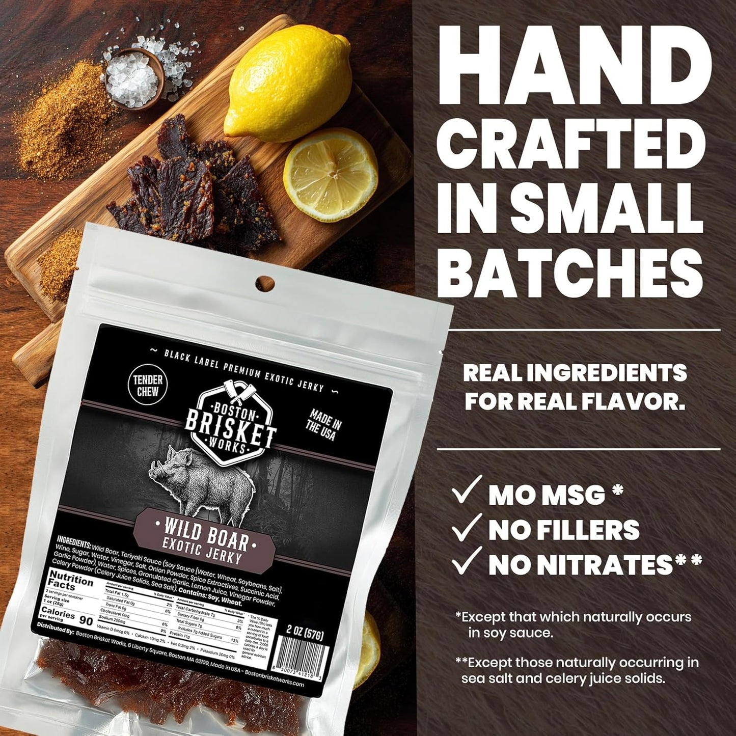 Wild Boar Jerky – 2 oz Bag – 100% Real Wild Boar Meat | Handcrafted in Small Batches | Vacuum Sealed | No Fillers, No MSG, No Nitrates | Made by a Small Business