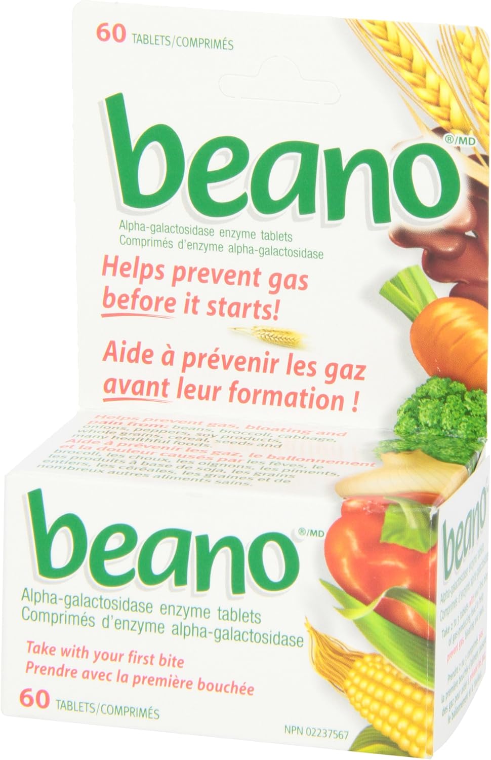 Beano Tablets,消化酶补充剂,缓解胀气 - 60 片 - 有助于缓解腹胀,缓解胃部不适