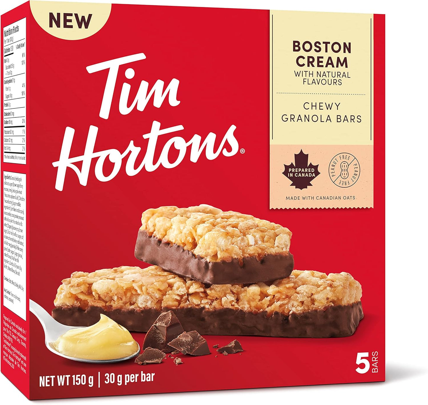 Tim Horton 速溶卡布奇诺,法式香草味,16 盎司和波士顿奶油格兰诺拉麦片棒,不含花生,5 条