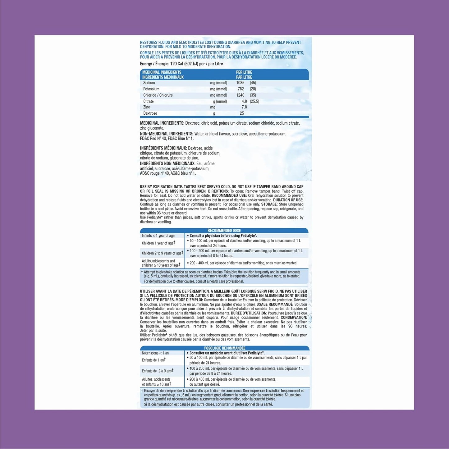Pedialyte 电解质口服补液盐,葡萄味,1升瓶装