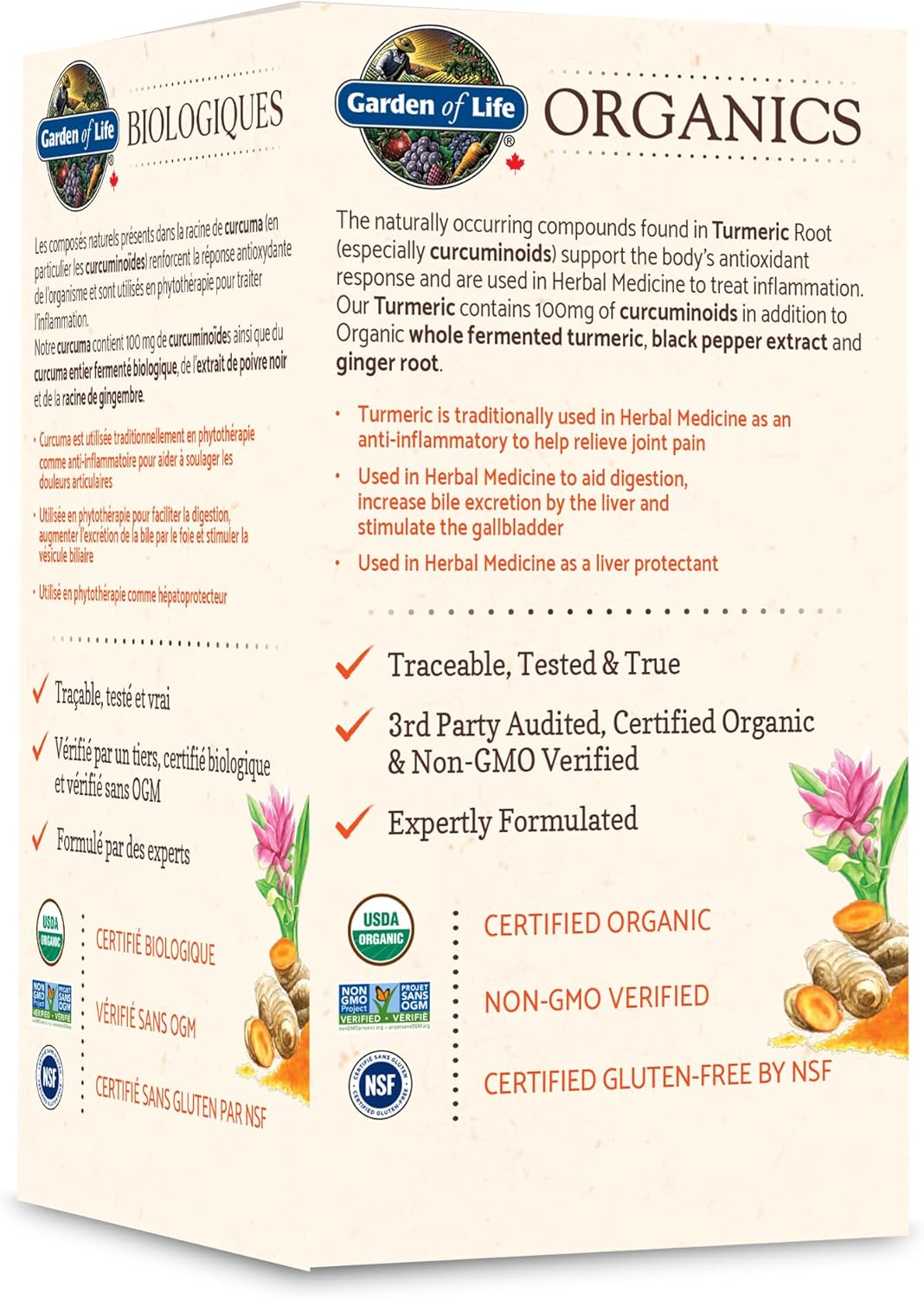 Garden of Life Organics 薑黃,60 片裝 | 抗發炎支持,緩解關節疼痛,幫助消化,支持身體的抗氧化反應 | 非基因改造、無麩質、純素、猶太潔食