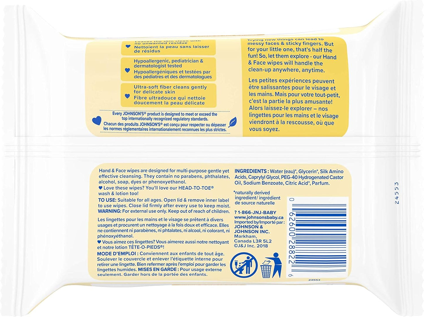 Johnson’s Hand and Face Baby Cleansing Wipes for Sensitive Skin, Alcohol Free, Travel Pack, 25 Count