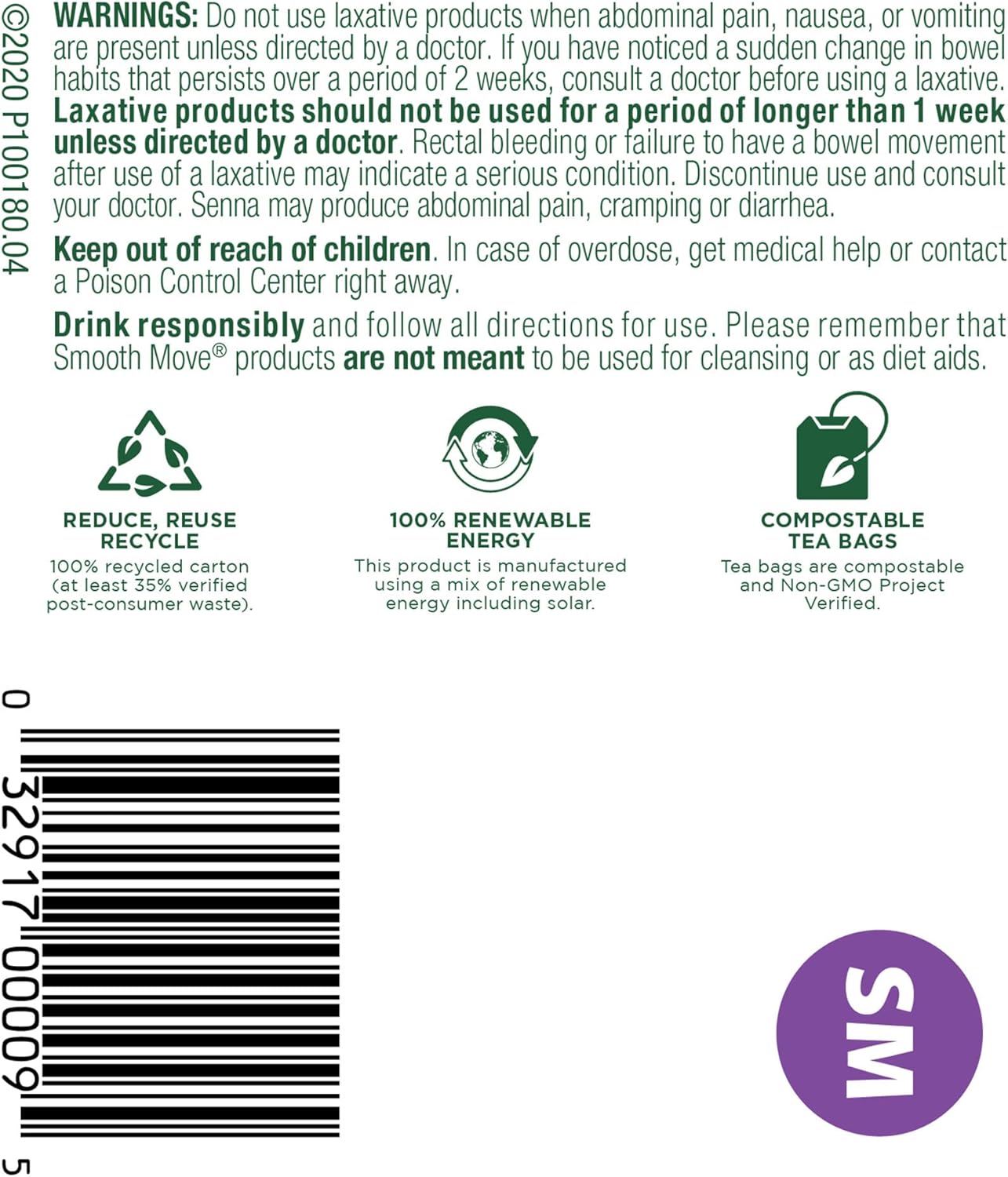 Traditional Medicinals Organic Smooth Move Herbal Stimulant Laxative Wrapped Tea Bags,16 ct