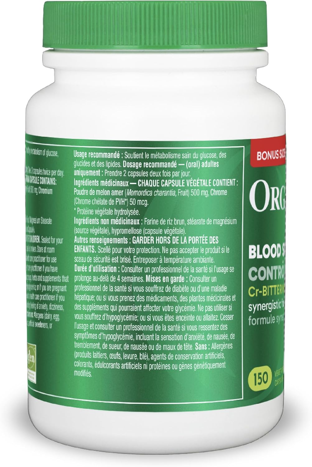 Organika Canadian-Made Blood Sugar Control Bonus Size- Chromium and Bitter Melon, 150 vcaps Blood Sugar Control Bonus Size- Chromium and Bitter Melon, 150 vcaps