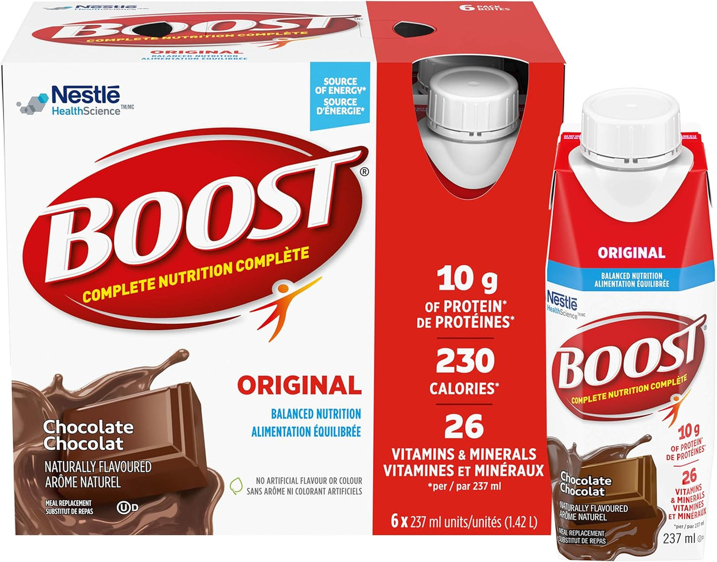 BOOST 原味代餐饮料,巧克力味,6x237 毫升,每箱 4 瓶,包装可能有所不同 & 原味代餐饮料,巧克力拿铁味,6x237 毫升,每箱 4 瓶,包装可能有所不同