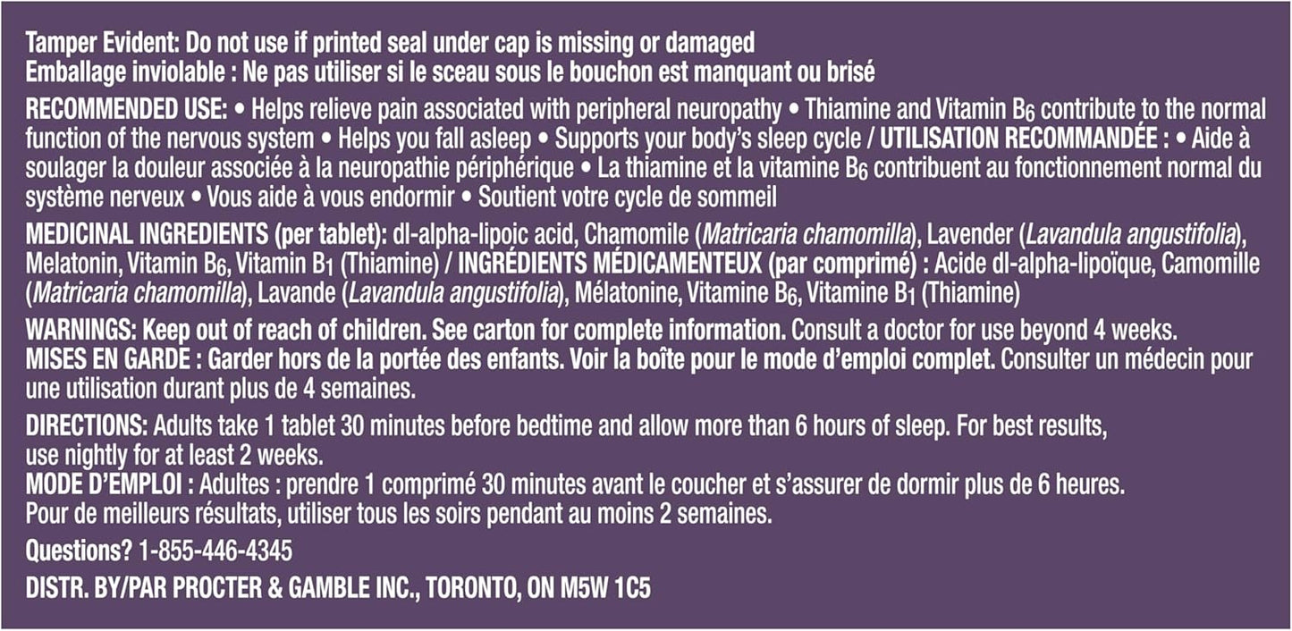 Nervive 神经舒缓 PM,有助于缓解周围神经病变引起的疼痛,α-硫辛酸 ALA,维生素 B1-硫胺素、B6 和 B12,褪黑激素,洋甘菊,薰衣草,30 晚用量,30 片