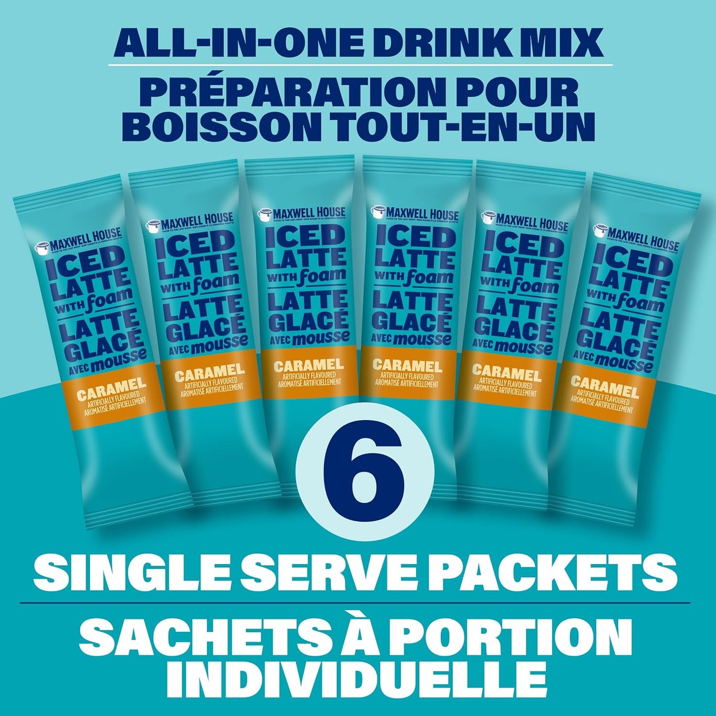 麦斯威尔 165 克冰焦糖拿铁加泡沫速溶咖啡饮料粉,6 支装