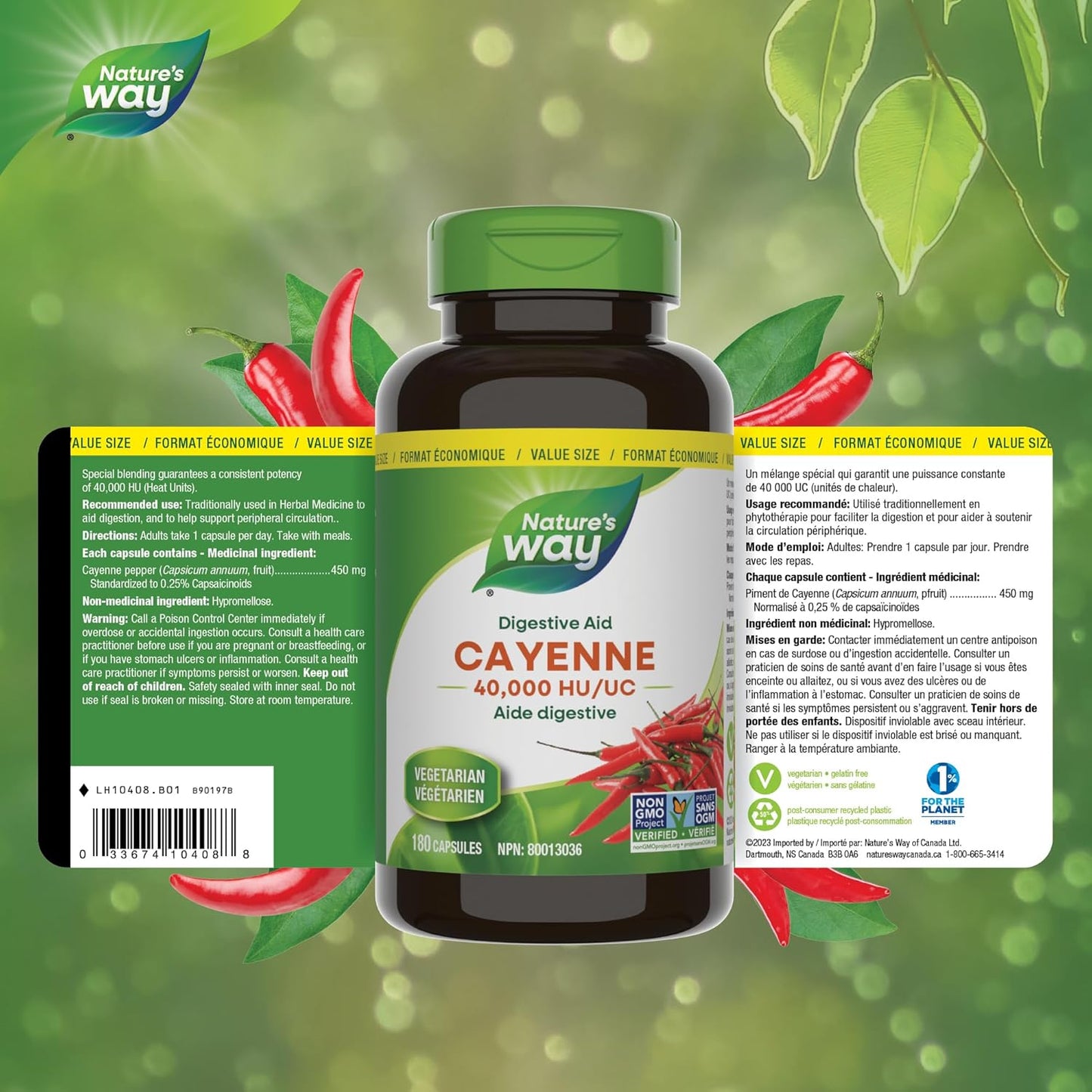 Nature’s Way 卡宴辣椒 40,000 HU – 草本消化和外周循环补充剂 – 卡宴辣椒胶囊 – 素食,非转基因 – 180 粒胶囊