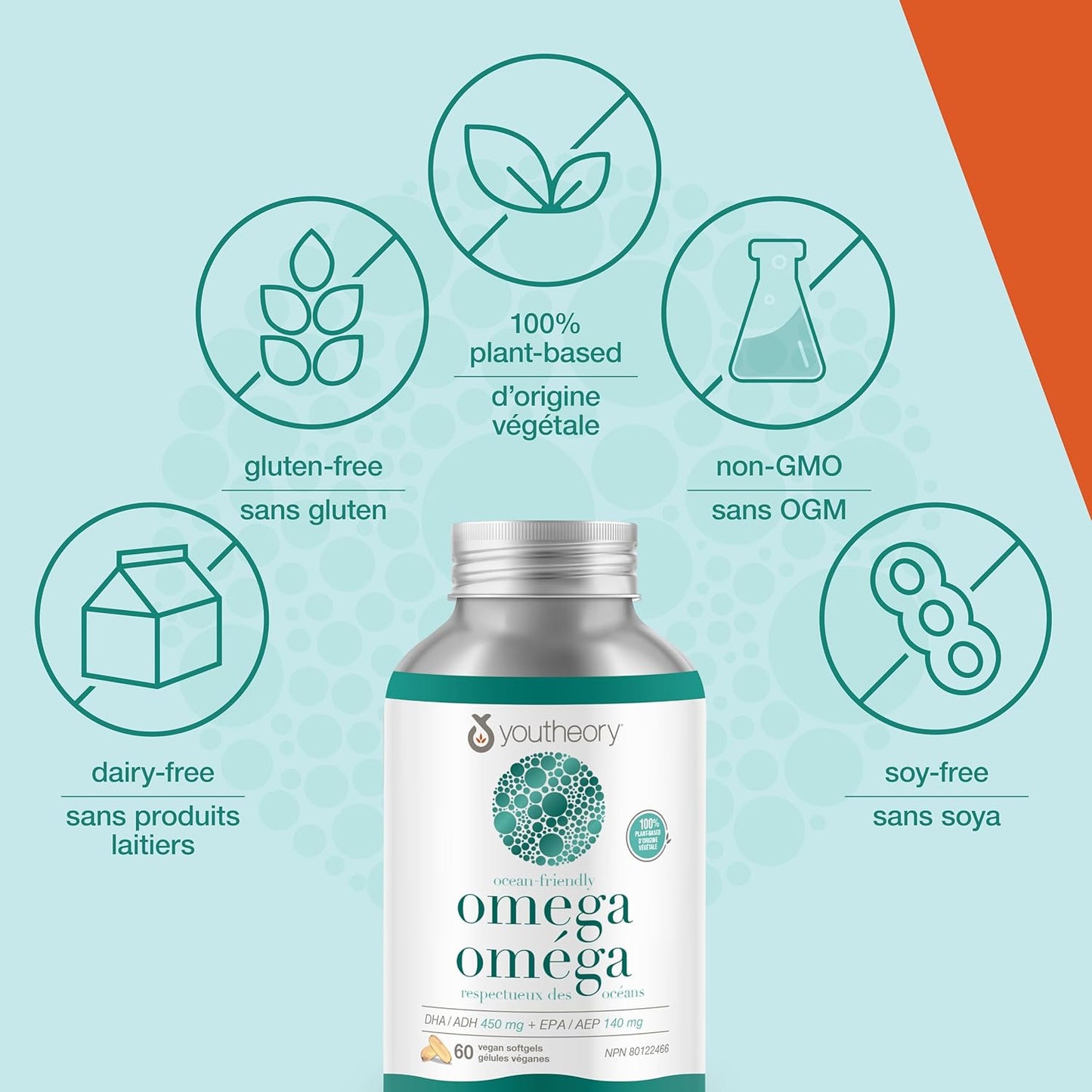 Youtheory 海洋友善 Omega,植物基和純素 Omega-3,支持大腦和心臟健康,60 粒純素軟膠囊