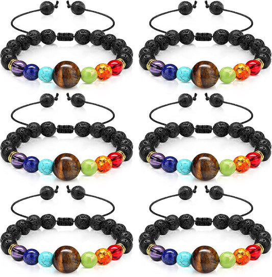 6 件装防晕动病腕带可调节防恶心腕带晕船腕带晕动病手环火山石珠可缓解晨吐海车旅行晕动病,石头