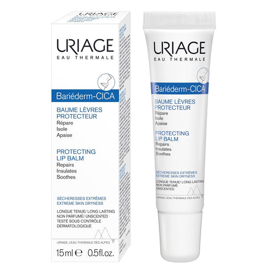 Uriage Bariéderm-CICA 唇部修复膏 - 修复、隔离并立即舒缓干燥、皲裂和受损的嘴唇 - 含甘油 - 持久配方且无香料 - 15ml