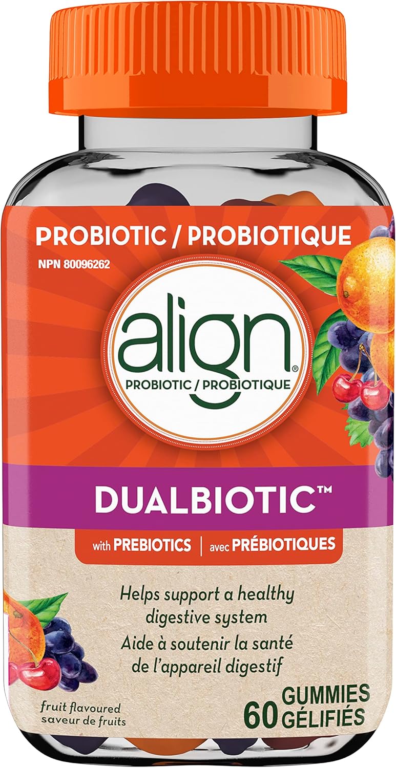 Align DUALBIOTIC PREbiotic + PRObiotic Gummies for Women & Men, Helps Support a Healthy Digestive System, Made With Naturally Fruit Flavours, 60 Count