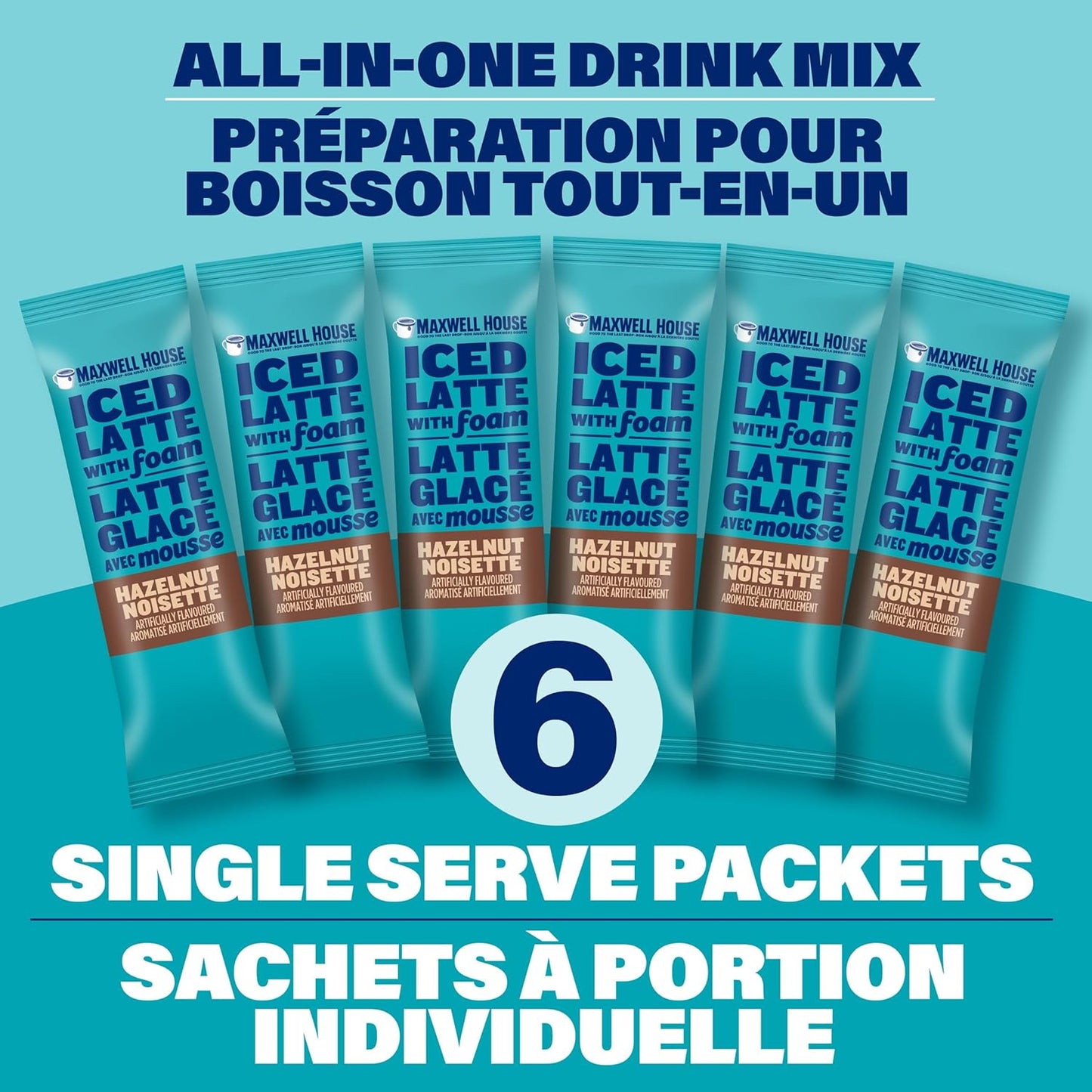 麦斯威尔 165 克冰榛子拿铁加泡沫速溶咖啡饮料粉,6 支装